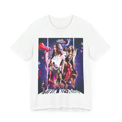 A black graphic t-shirt featuring a bootleg graphic of Olivia Rodrigo.