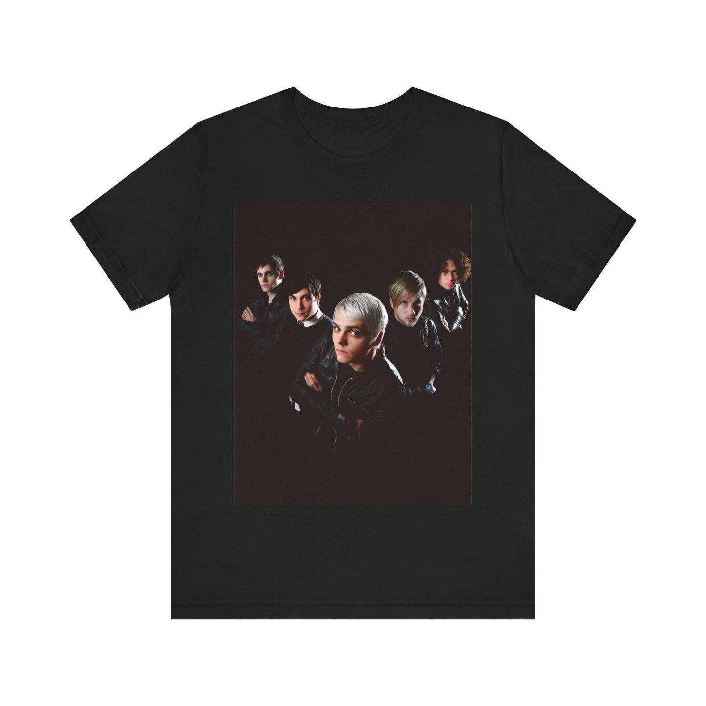 A black graphic t-shirt featuring a modern rock graphic of My Chemical Romance.