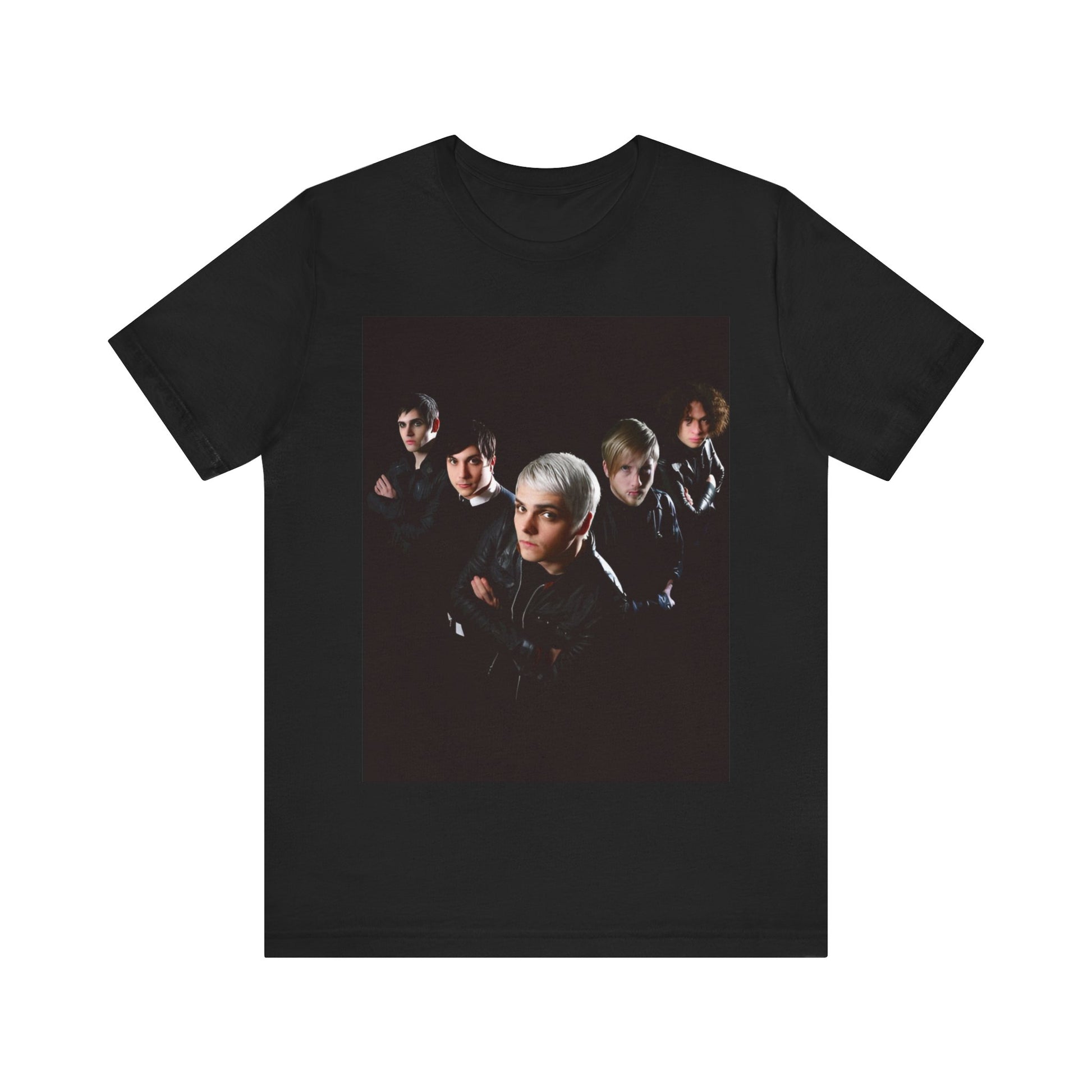 A black graphic t-shirt featuring a modern rock graphic of My Chemical Romance.