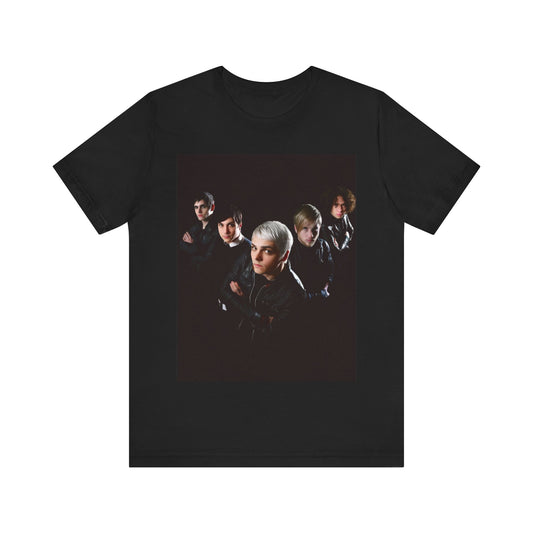 A black graphic t-shirt featuring a modern rock graphic of My Chemical Romance.