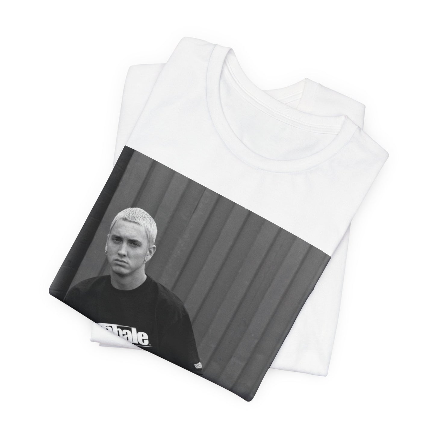 A black graphic t-shirt featuring a graphic of Eminem with a Detroit hip hop aesthetic.