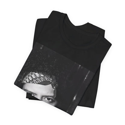 A black graphic t-shirt featuring a graphic of Bruno Mars with an old school groove aesthetic.