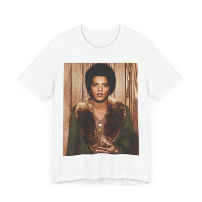 A black graphic t-shirt featuring a graphic related to Bruno Mars' "Just the Way You Are" song or era.