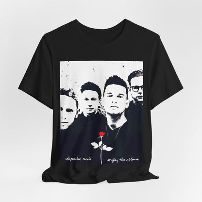 A black graphic t-shirt featuring a graphic related to Depeche Mode's 'Enjoy The Silence' era.