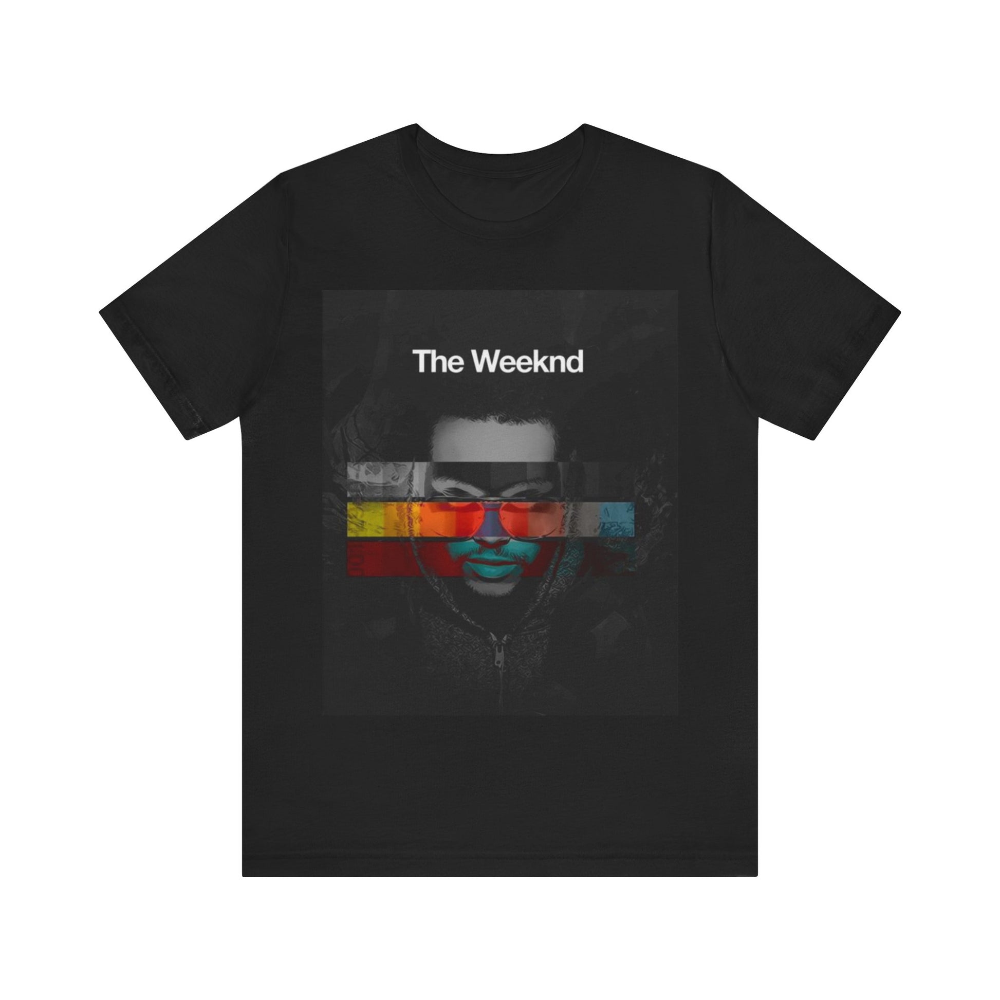A black graphic t-shirt featuring a retro graphic related to The Weeknd's 'House of Balloons' mixtape.