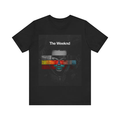 A black graphic t-shirt featuring a retro graphic related to The Weeknd's 'House of Balloons' mixtape.