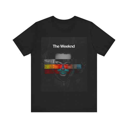 A black graphic t-shirt featuring a retro graphic related to The Weeknd's 'House of Balloons' mixtape.