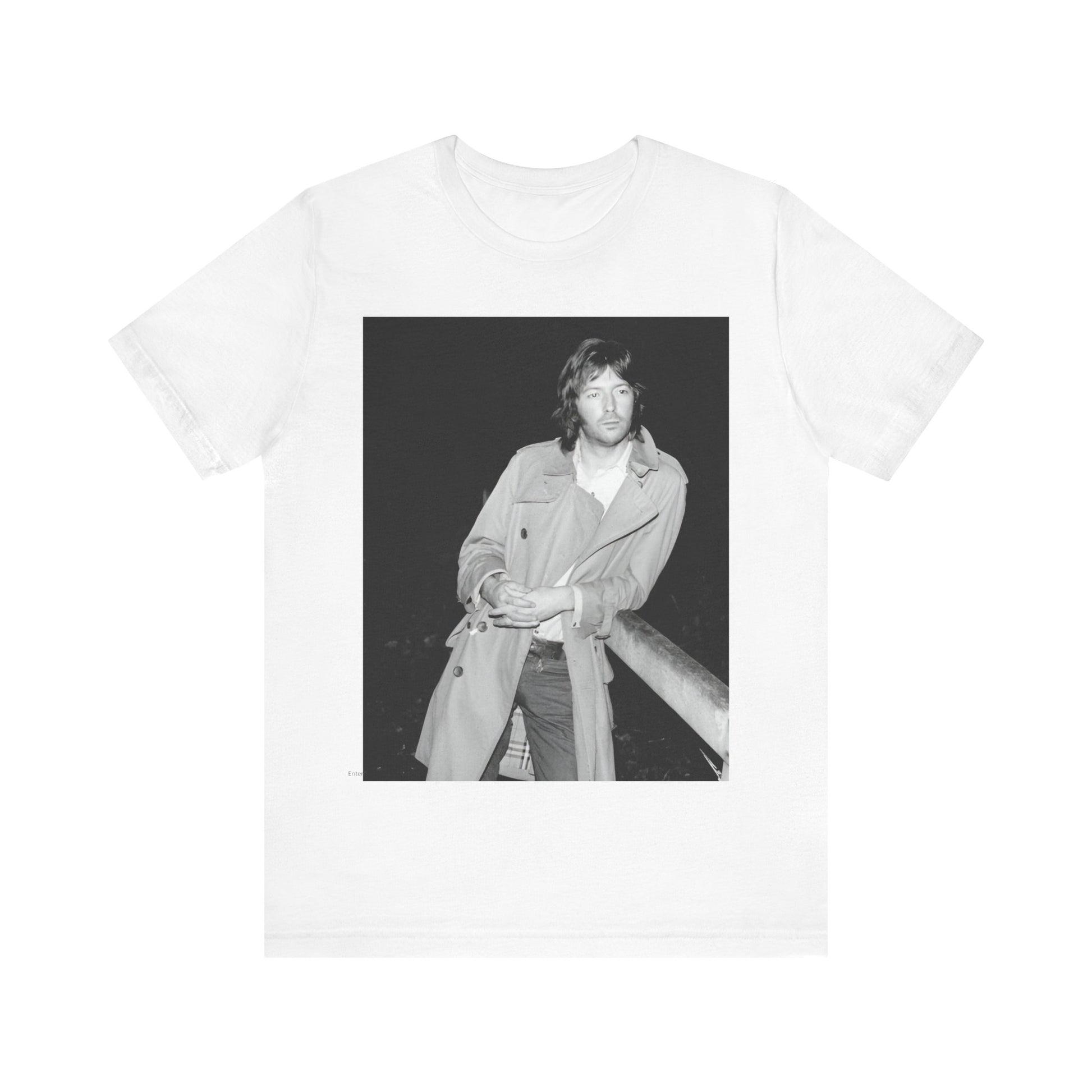 A black graphic t-shirt featuring a retro graphic of Eric Clapton as a blues master.