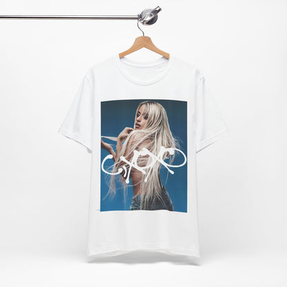 A black graphic t-shirt featuring a graphic related to Camila Cabello's C,XOXO album.