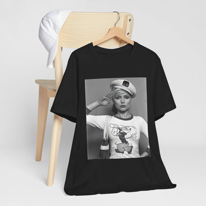 A black graphic t-shirt featuring a classic black and white graphic of the band Blondie.