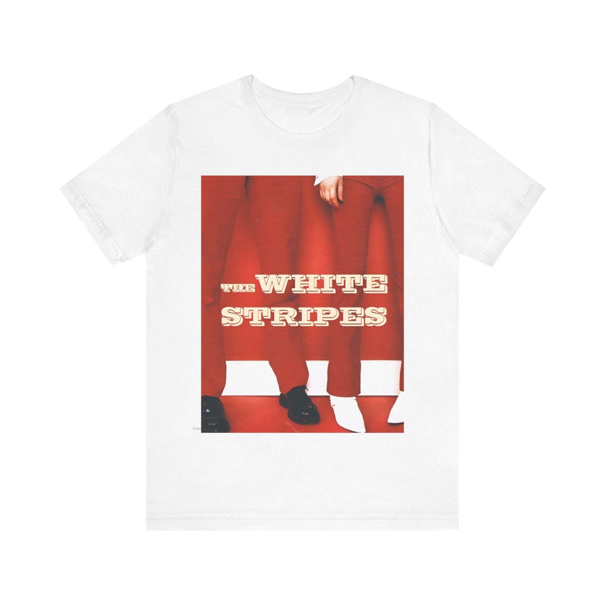 A black graphic t-shirt featuring a red and white signature graphic of The White Stripes.