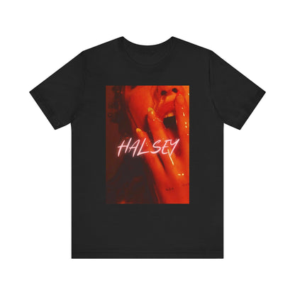 A black graphic t-shirt featuring a retro graphic related to Halsey's 'Without Me' song or era.