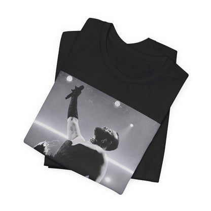 A black graphic t-shirt featuring an authentic live performance graphic of Sam Smith.