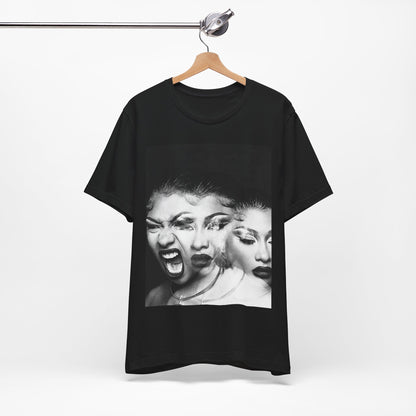 A black graphic t-shirt featuring a graphic related to Megan Thee Stallion's 'Traumazine' album.
