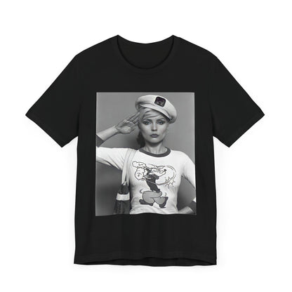 A black graphic t-shirt featuring a classic black and white graphic of the band Blondie.