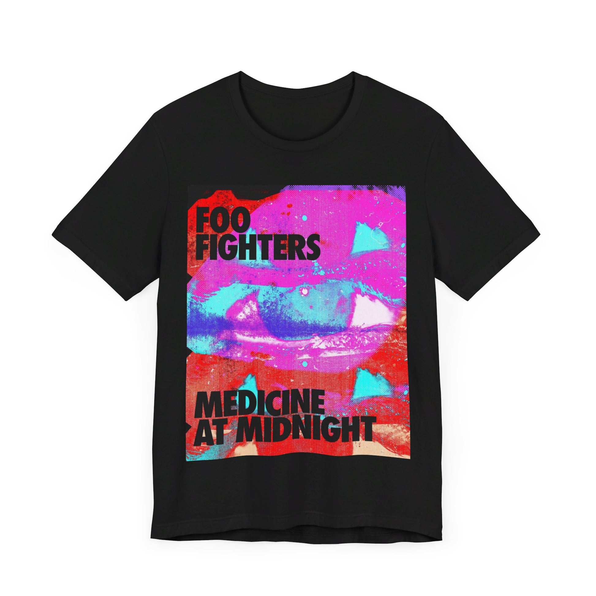 A black graphic t-shirt featuring a graphic related to Foo Fighters' 'Medicine at Midnight' album.