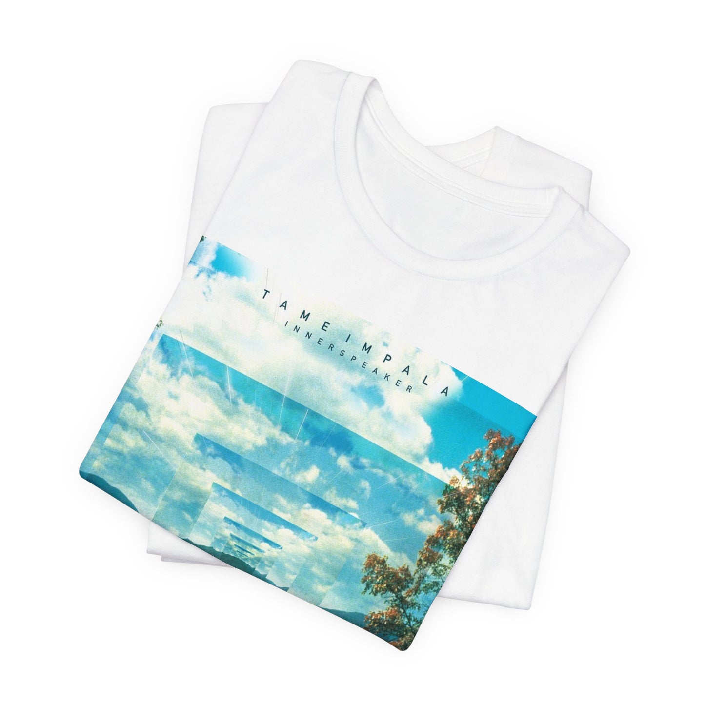 A black graphic t-shirt featuring a graphic related to Tame Impala's 'InnerSpeaker' album.