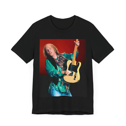 A black graphic t-shirt featuring a graphic related to Tom Petty's 'Free Fallin'' song or era concert.