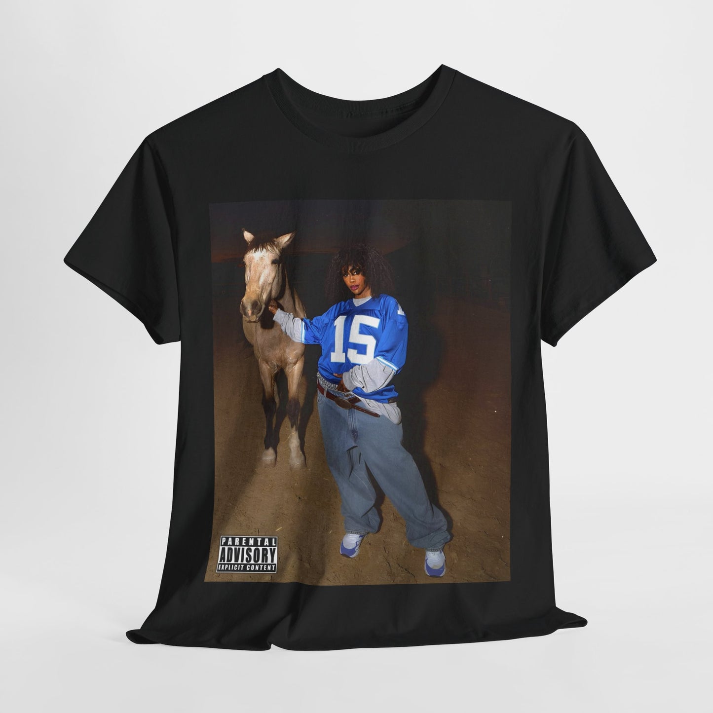 A black graphic t-shirt featuring a graphic related to SZA's 'SOS' Deluxe 'LANA' era.