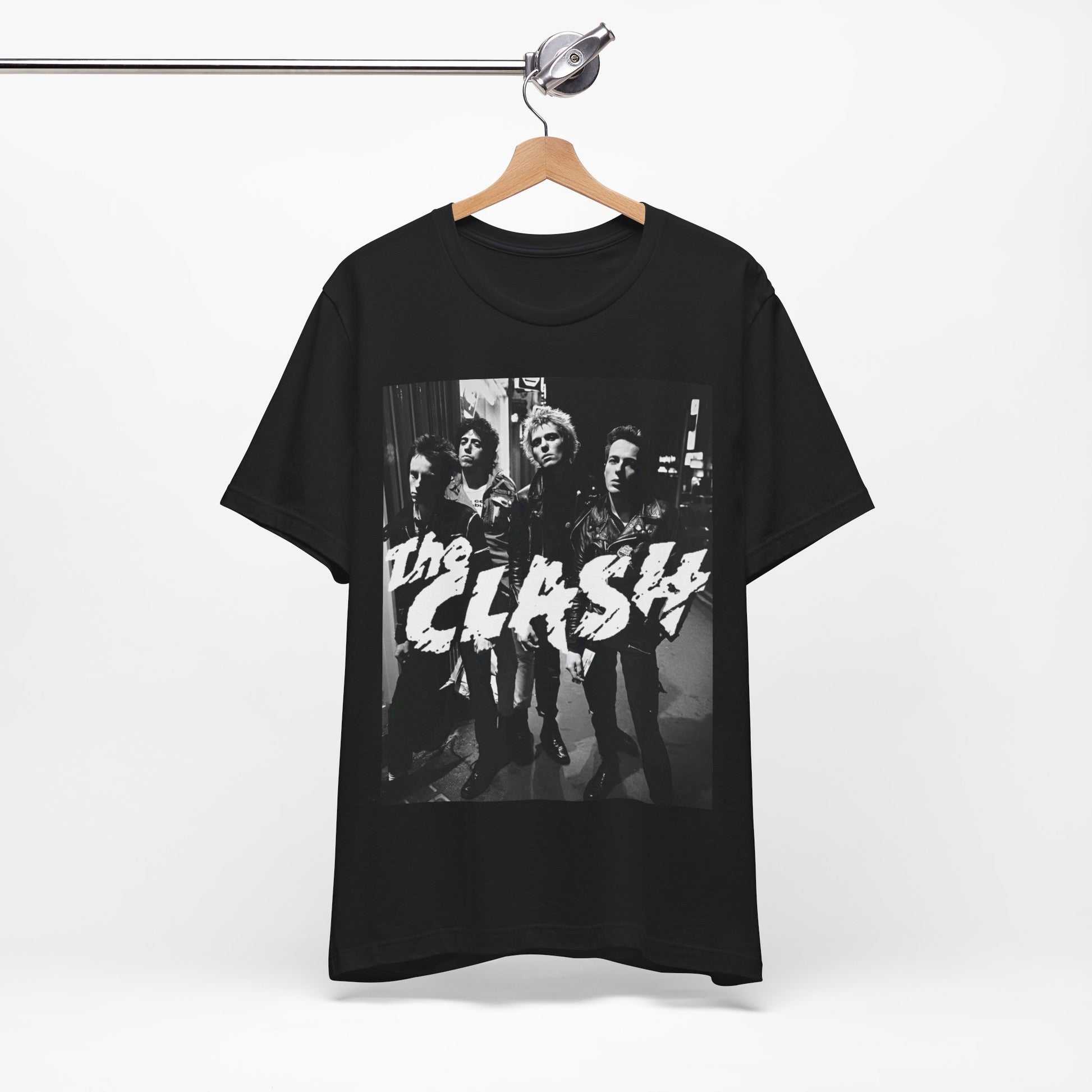 A black graphic t-shirt featuring a graphic related to The Clash's 'London Calling' album era.