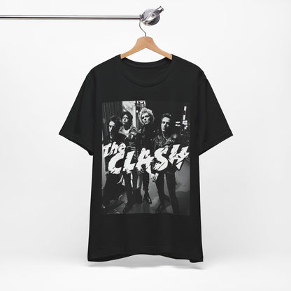 A black graphic t-shirt featuring a graphic related to The Clash's 'London Calling' album era.