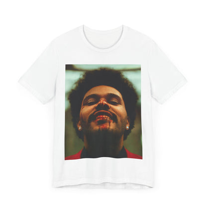 A black graphic t-shirt featuring the album cover art for The Weeknd's 'After Hours'.