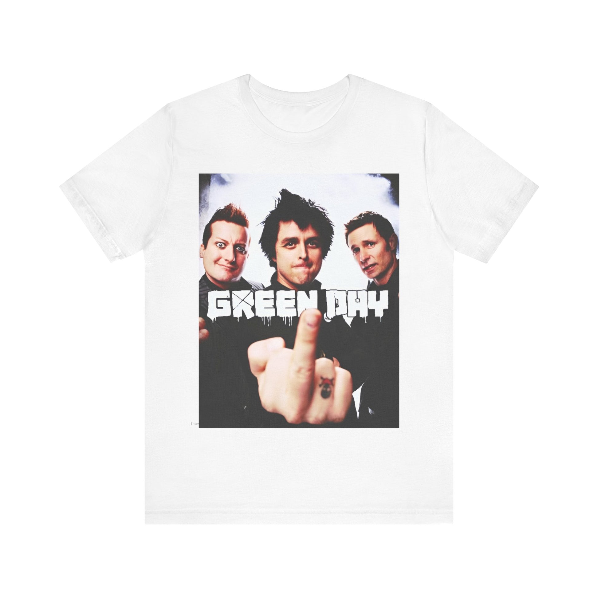 A black graphic t-shirt featuring an underground rock graphic of Green Day.