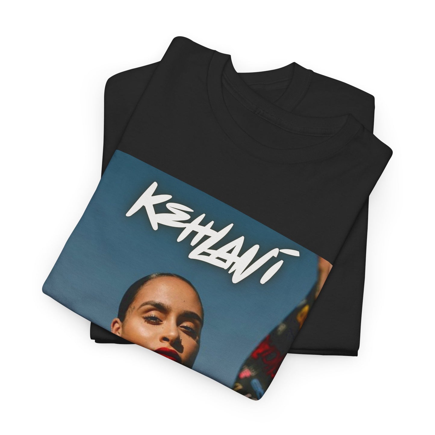 A black graphic t-shirt featuring a retro aesthetic graphic of Kehlani.