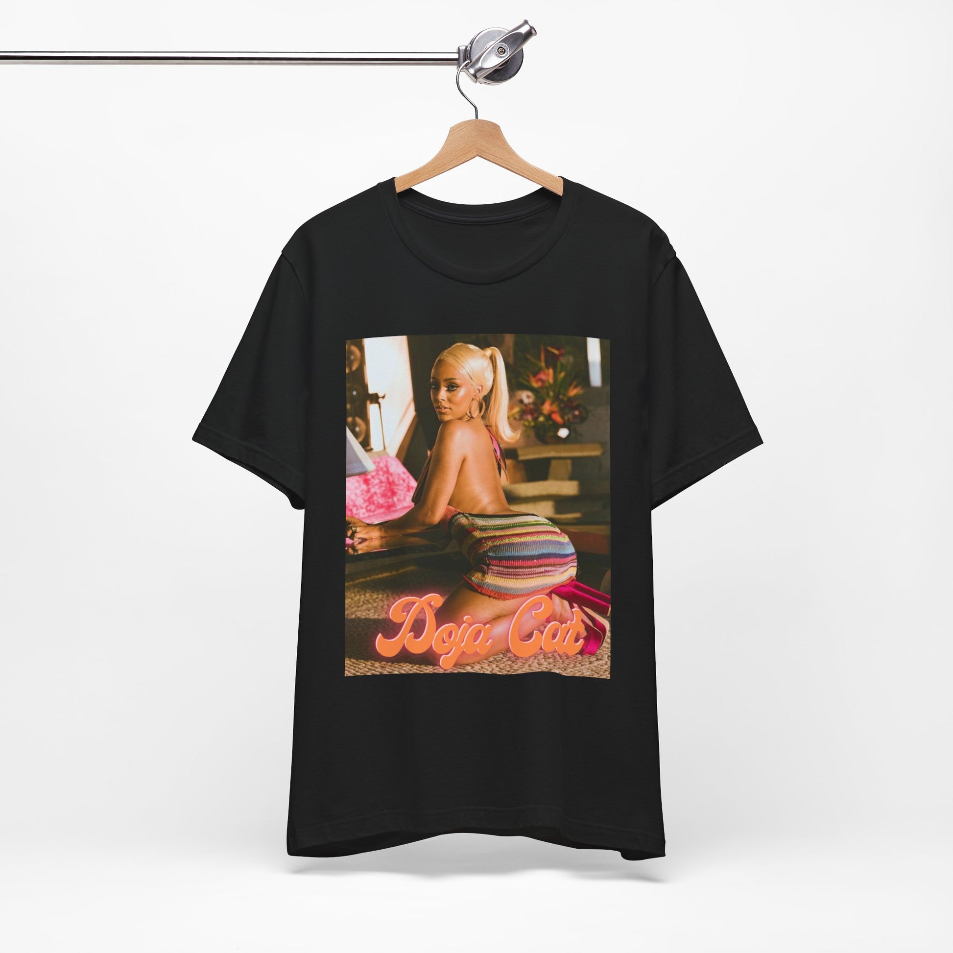 A black graphic t-shirt featuring a retro disco graphic related to Doja Cat's 'Say So' song.