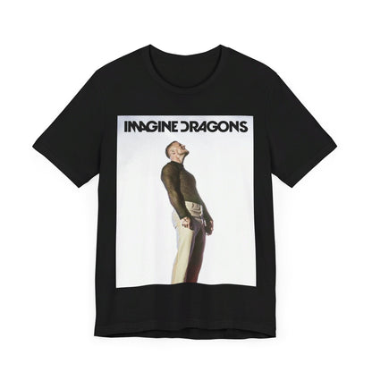 A black graphic t-shirt featuring a graphic related to Imagine Dragons' 'Believer' song or era.