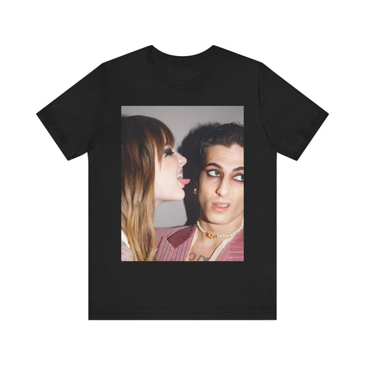 A black graphic t-shirt featuring a fearless rock and roll graphic of Maneskin.
