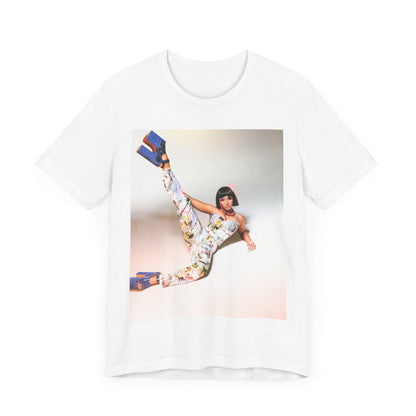 A black graphic t-shirt featuring a graphic of Nicki Minaj as a global fashion rap queen.