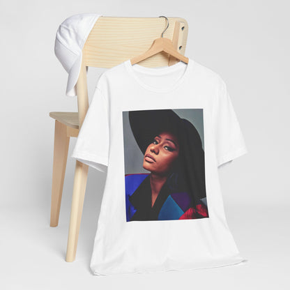 A black graphic t-shirt featuring a graphic of Nicki Minaj as a streetwear icon.
