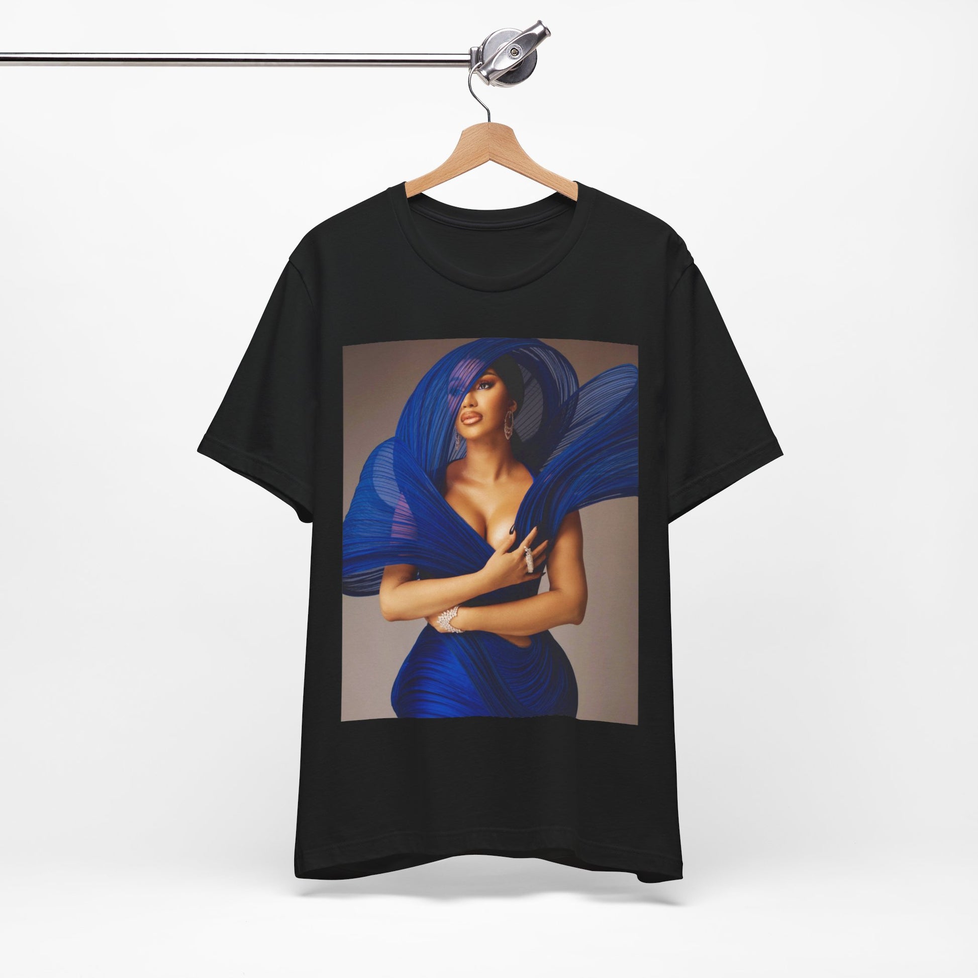 A black graphic t-shirt featuring a graphic of Cardi B in a powerful stance.