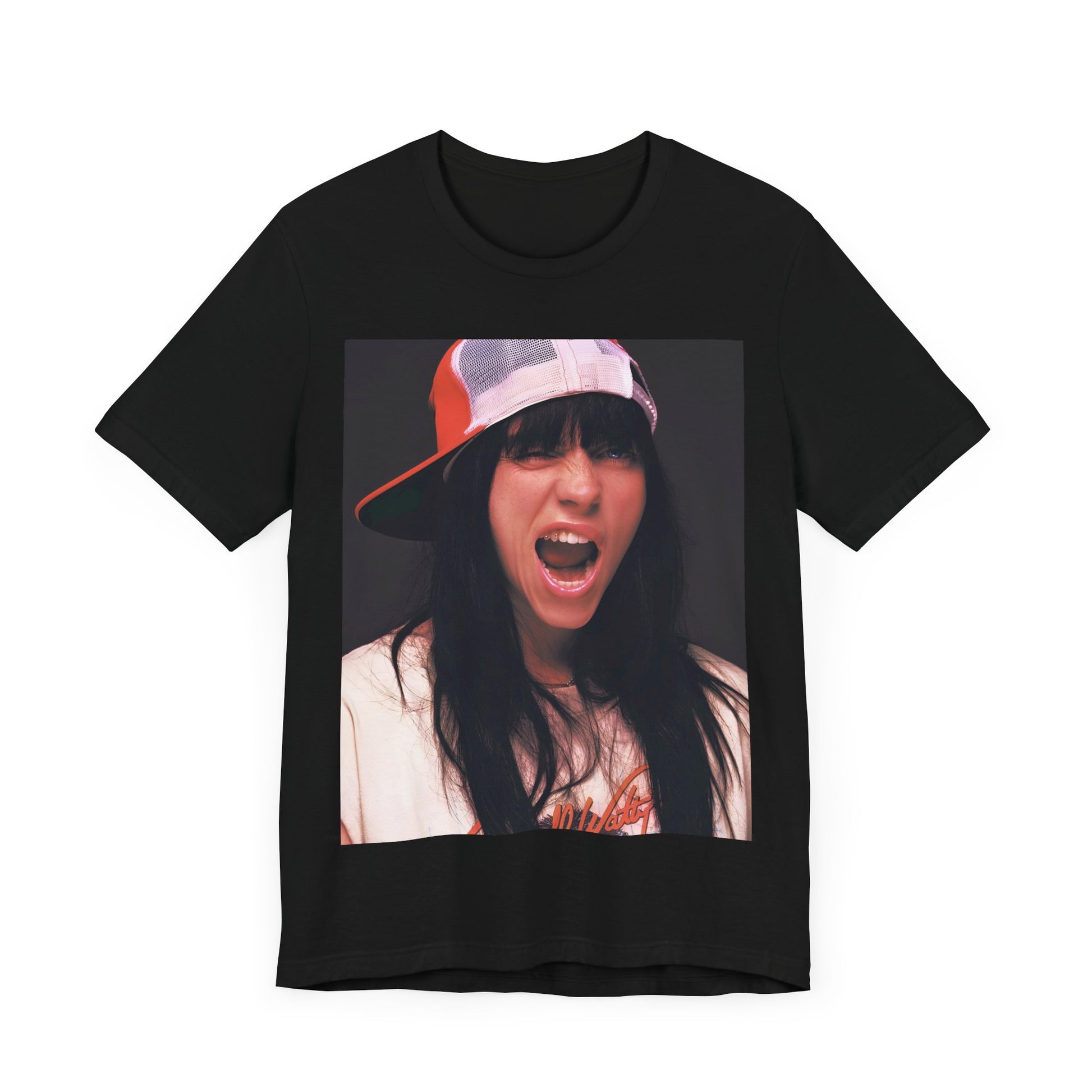 A multi-panel, graphic t-shirt inspired by the Billie Eilish song 'all the good girls go to hell,' featuring different images of her.