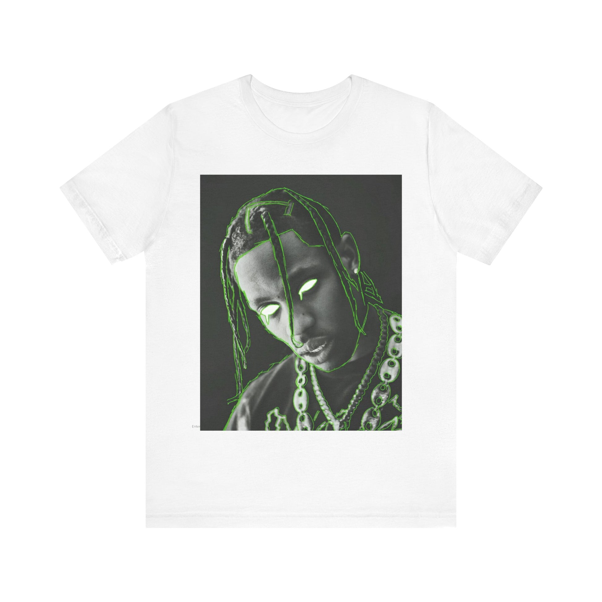 A black graphic t-shirt featuring a retro graphic related to Travis Scott's 'Sicko Mode' song or era.