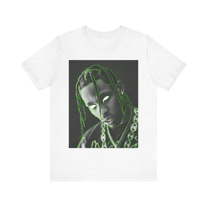 A black graphic t-shirt featuring a retro graphic related to Travis Scott's 'Sicko Mode' song or era.