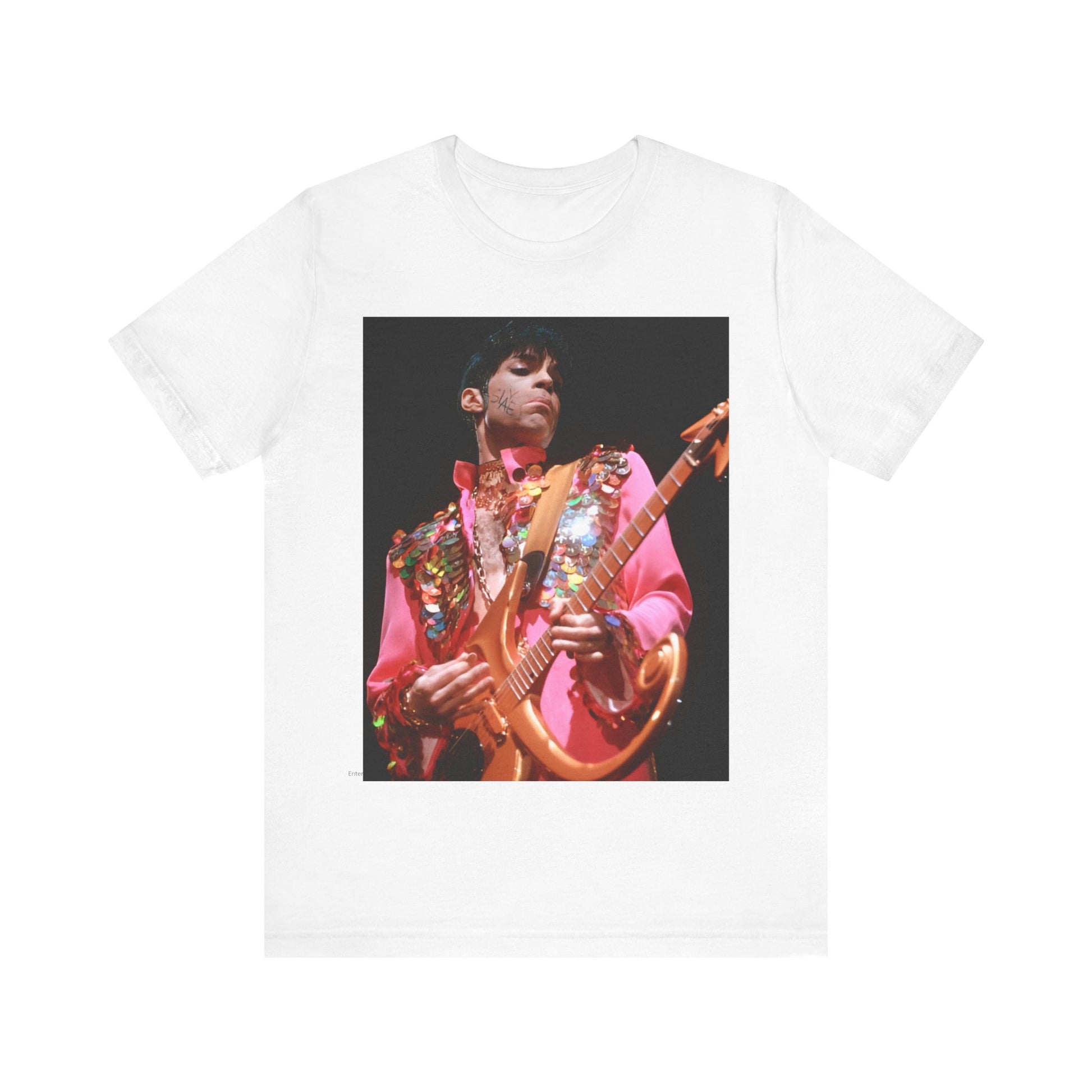 A black graphic t-shirt featuring a graphic of Prince as an unapologetic sex symbol.