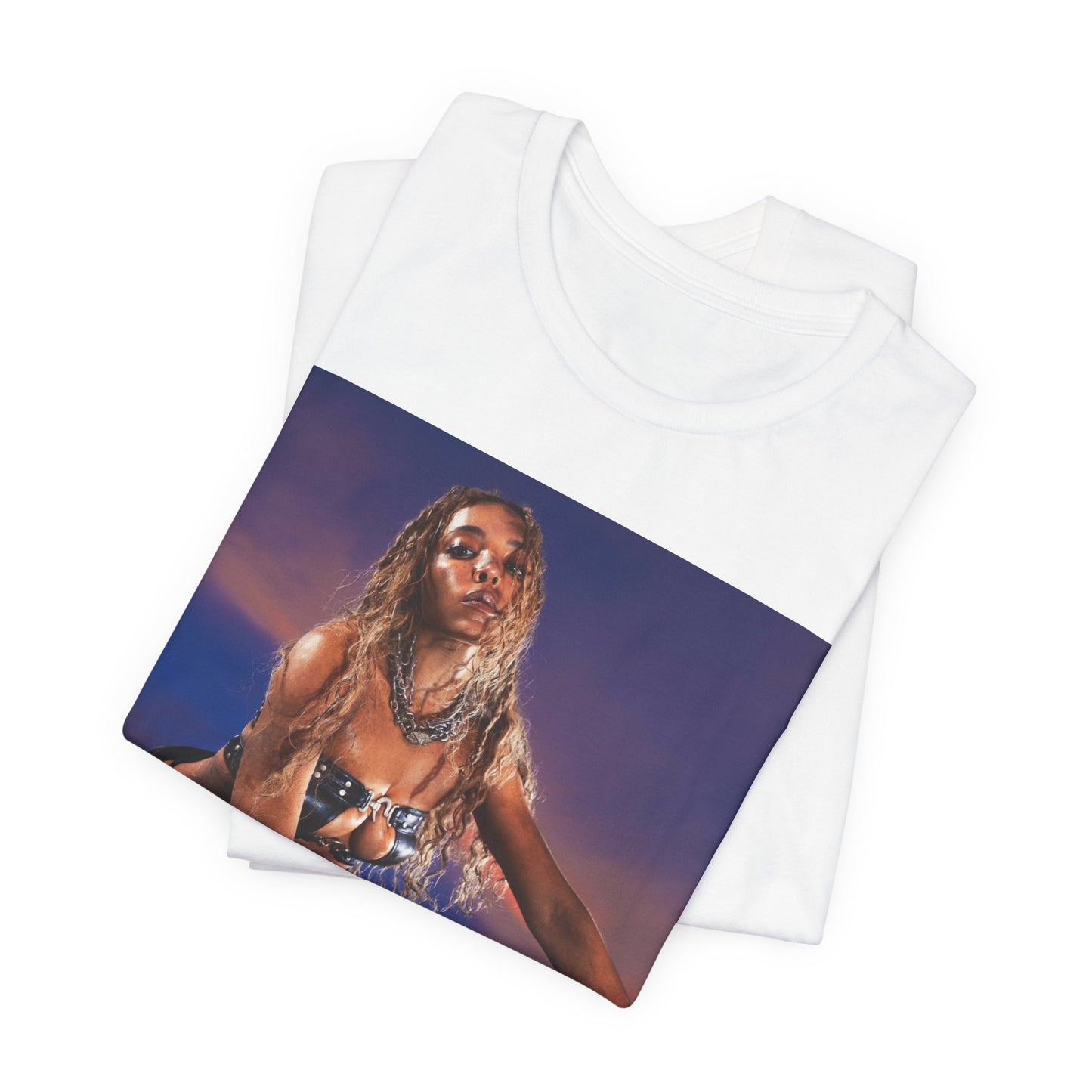 A black graphic t-shirt featuring a vintage graphic related to Tinashe's 'Nasty' era.
