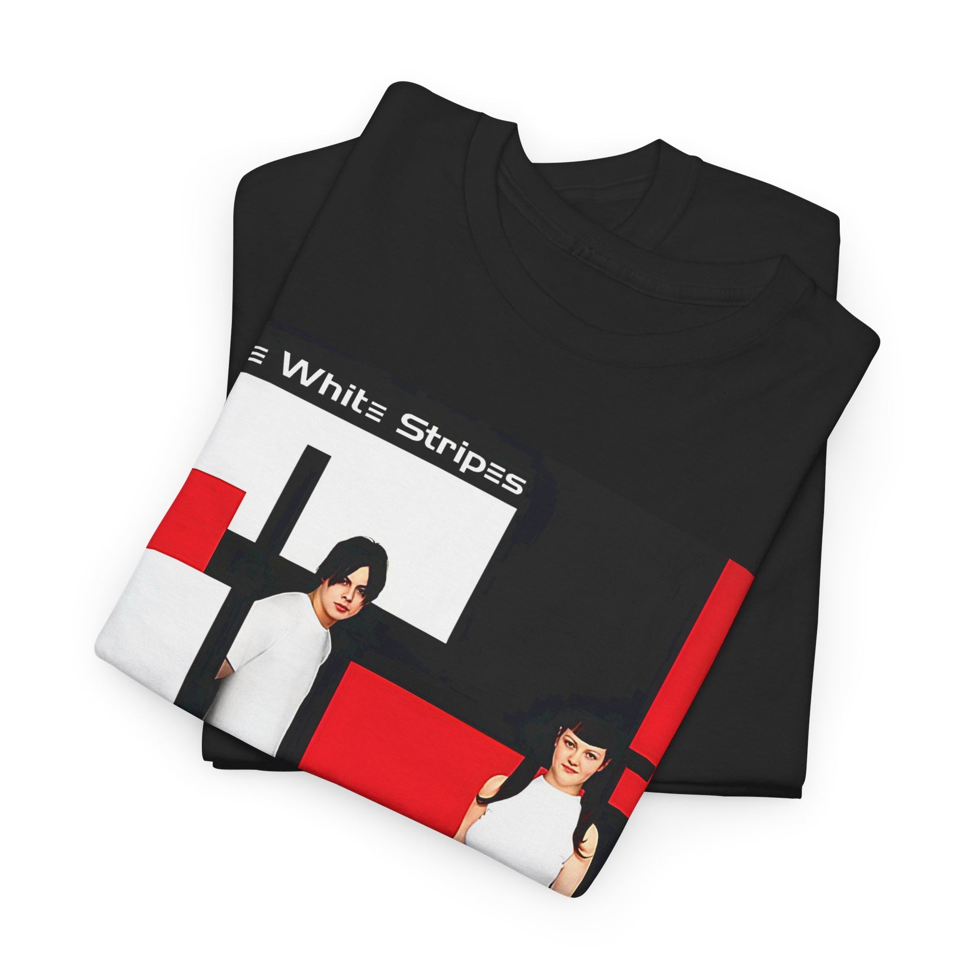 A black graphic t-shirt featuring an unapologetic raw rock graphic of The White Stripes.