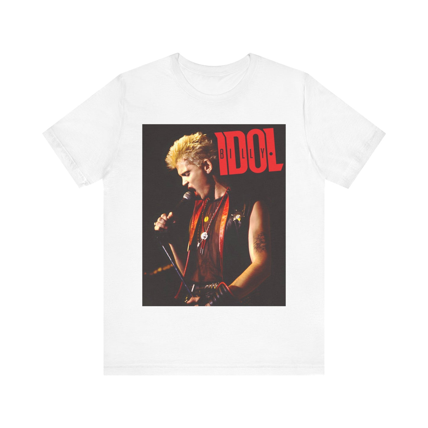 A black graphic t-shirt featuring an iconic 80s concert graphic of Billy Idol performing live on stage.
