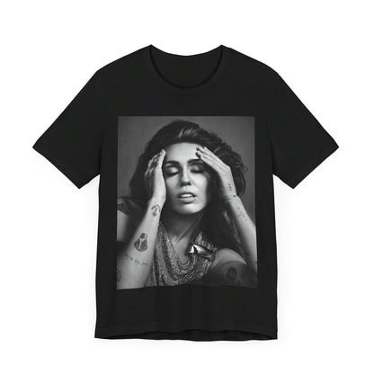 A black graphic t-shirt featuring a retro graphic related to Miley Cyrus' 'Bangerz' album era.