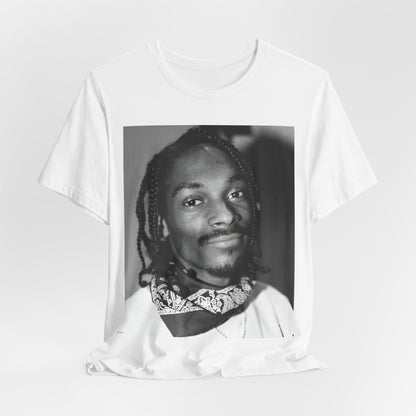 A black graphic t-shirt featuring a modern rap essential graphic of Snoop Dogg.