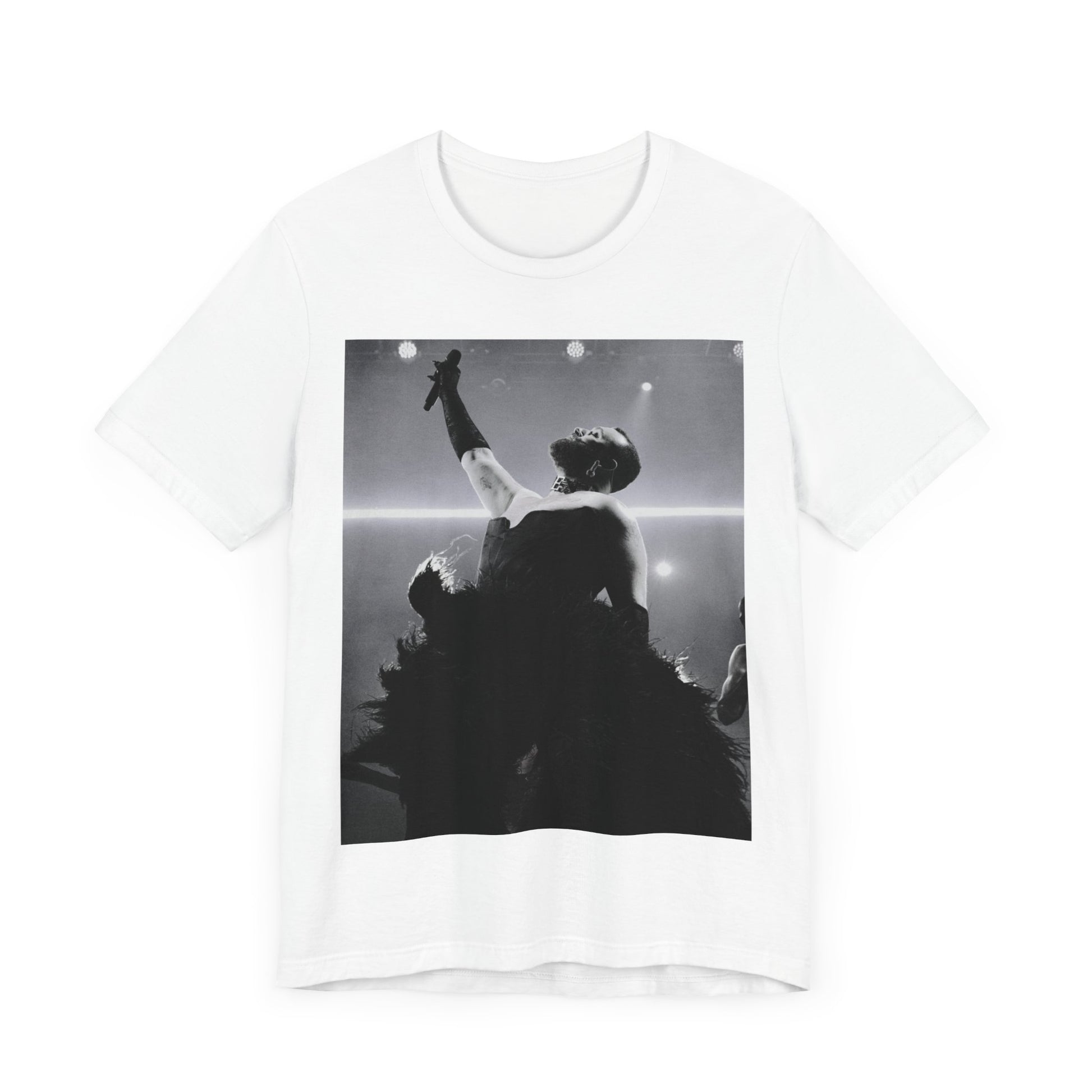 A black graphic t-shirt featuring an authentic live performance graphic of Sam Smith.