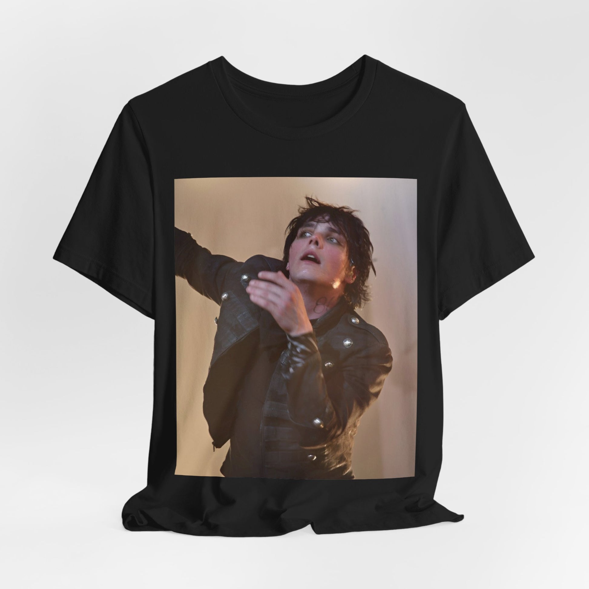 A black graphic t-shirt featuring a graphic or photo of My Chemical Romance performing live on stage.