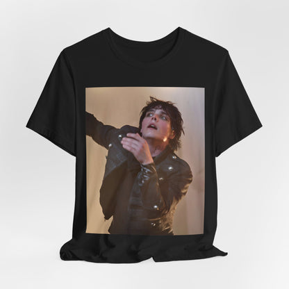 A black graphic t-shirt featuring a graphic or photo of My Chemical Romance performing live on stage.