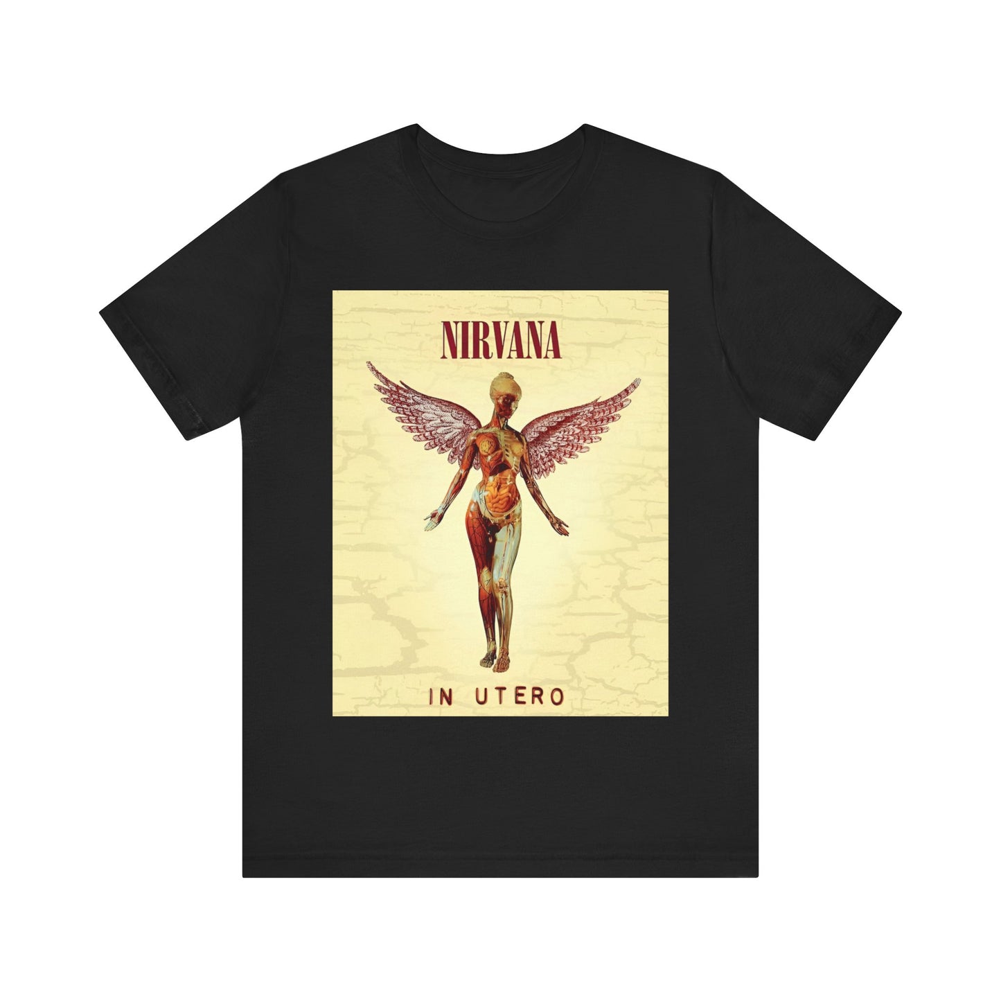 A black graphic t-shirt featuring a graphic related to Nirvana's 'In Utero' album.