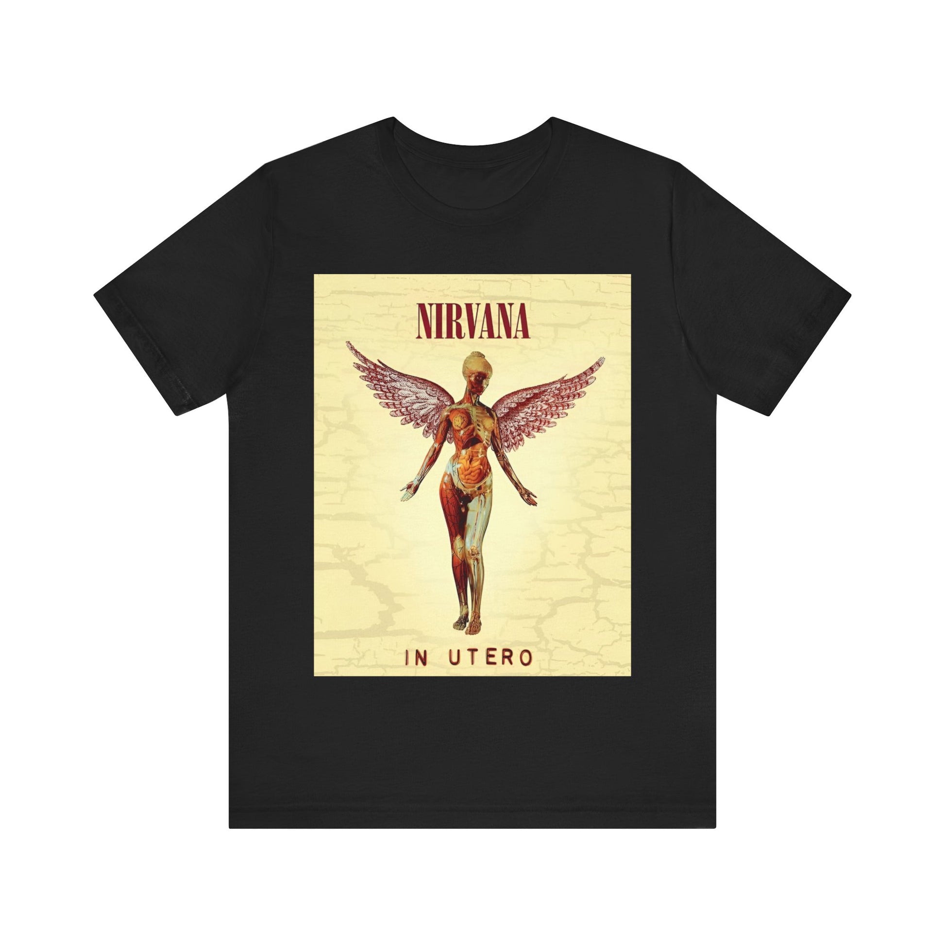 A black graphic t-shirt featuring a graphic related to Nirvana's 'In Utero' album.