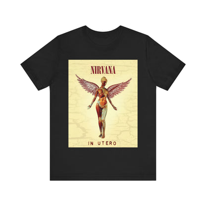 A black graphic t-shirt featuring a graphic related to Nirvana's 'In Utero' album.