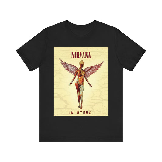 A black graphic t-shirt featuring a graphic related to Nirvana's 'In Utero' album.